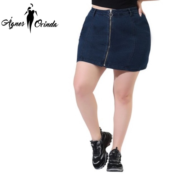 Agnes Orinda NWT Blue Denim Zip Up Skirt 19.5" waist 17.5" length - Picture 2 of 5